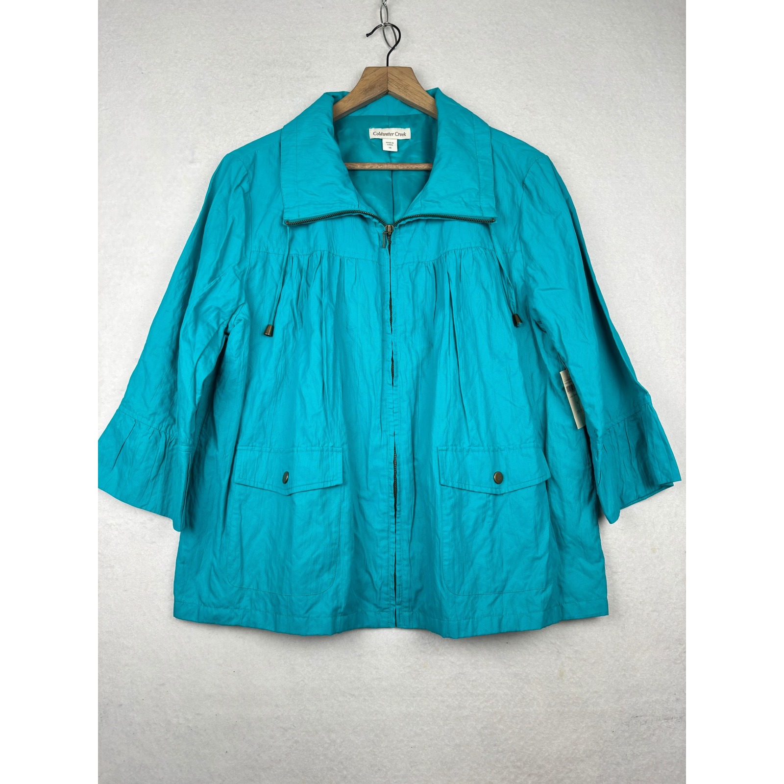 Coldwater Creek Jacket Womens 14 Zip Up Cargo Swing Pleated